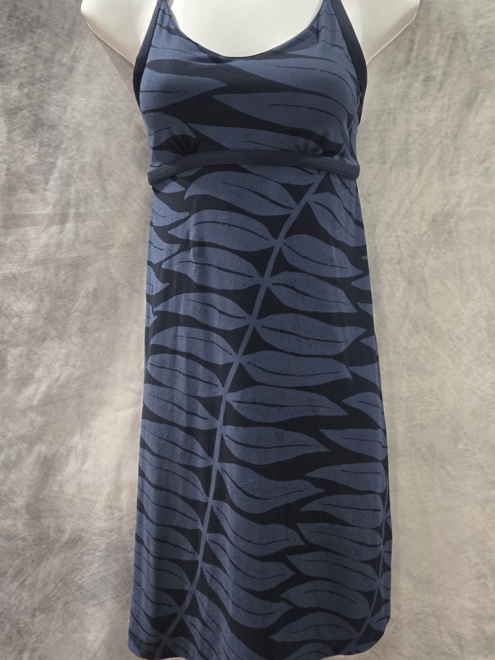 Patagonia Navy and Dark Blue Leaf-Print Midi Dress
